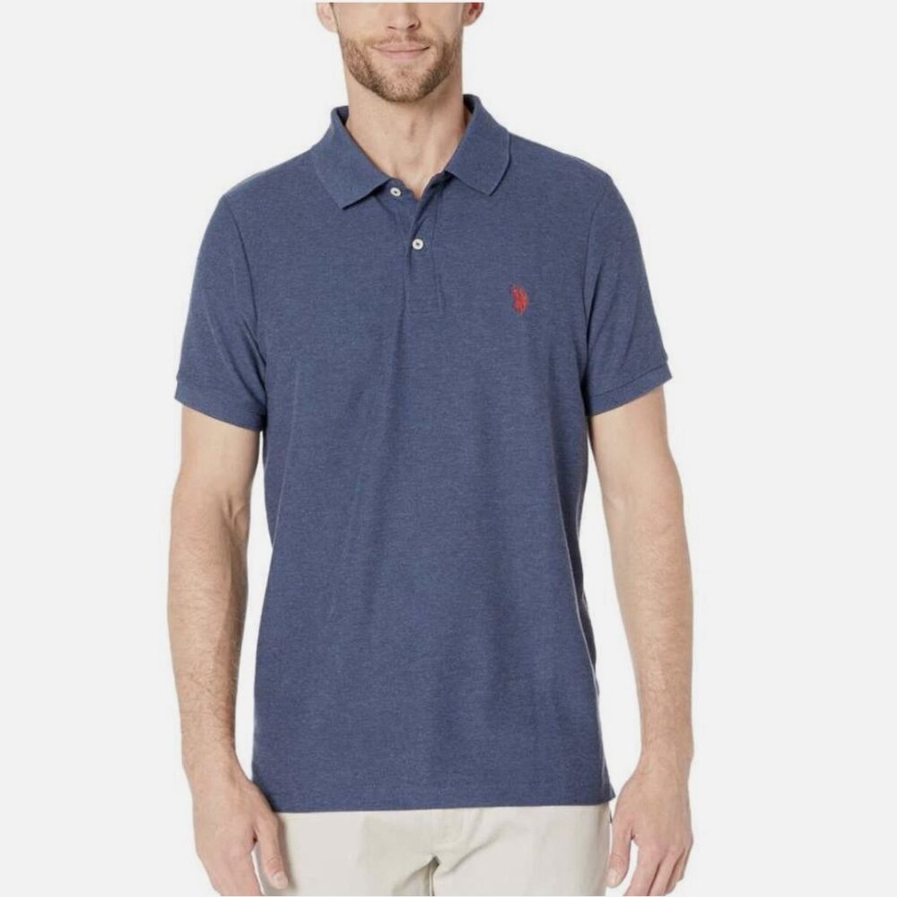 U.S. Polo Assn. Men’s Short Sleeve Pique Essential Polo Shirt Blue Heather-Sz XL